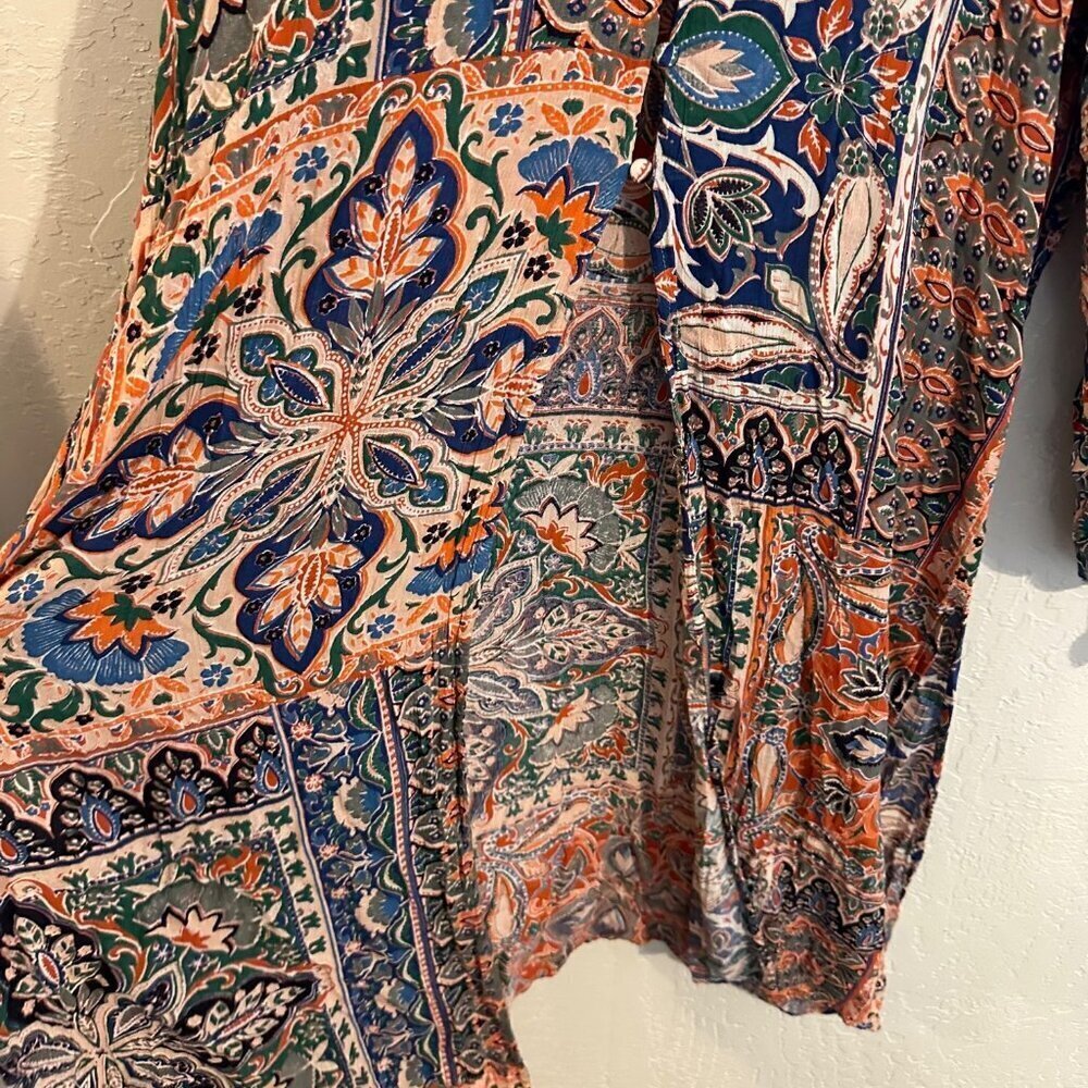 Y Angle Paisley Floral Boho Hippie Split Front Tie Sleeve Maxi Dress - Picture 5 of 11